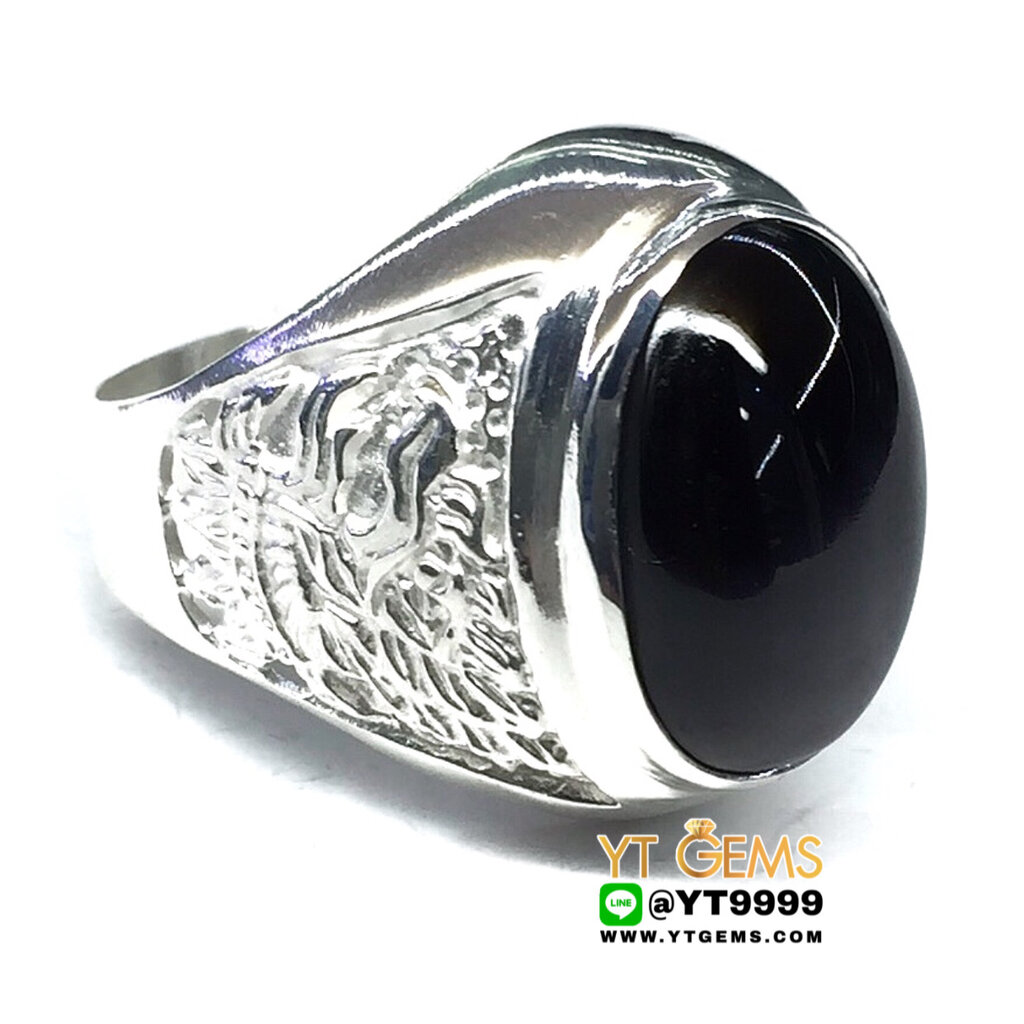 แหวนนิล แหวนเงินแท้ 92.5% ข้างลายพญาครุฑ ประดับ พลอยนิลแท้ YTG-9832