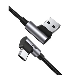 UGREEN USB 2.0 to USB-C 3A Cable 90° Angled 2 Sides รองรับ QC3.0 ชาร์จได้รวดเร็ว รุ่น US176 ยาว 0.5-3 M (Alu, Nylon)