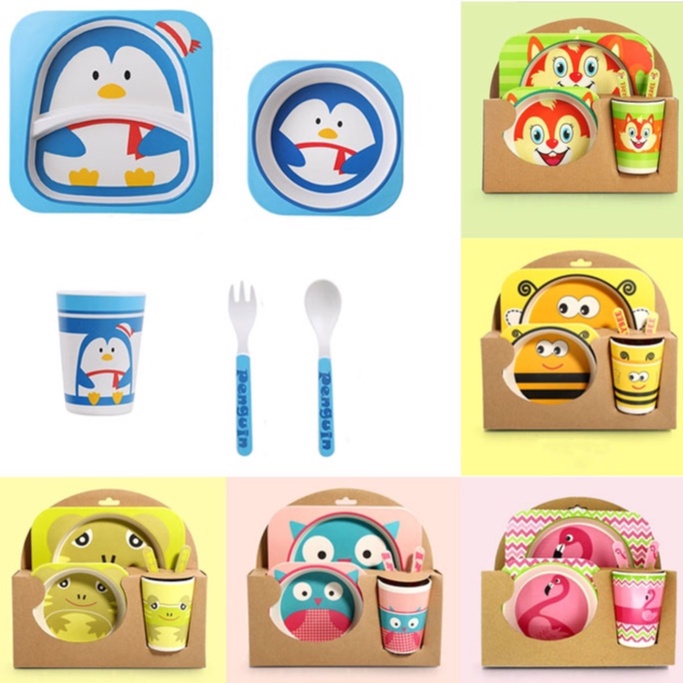 DODOLOVE ชุดจานชาม สำหรับเด็ก Bamboo Ware Kids Set ชุดจานชามเยื่อไผ่ อุปกรณ์ทานอาหารสำหรับเด็ก