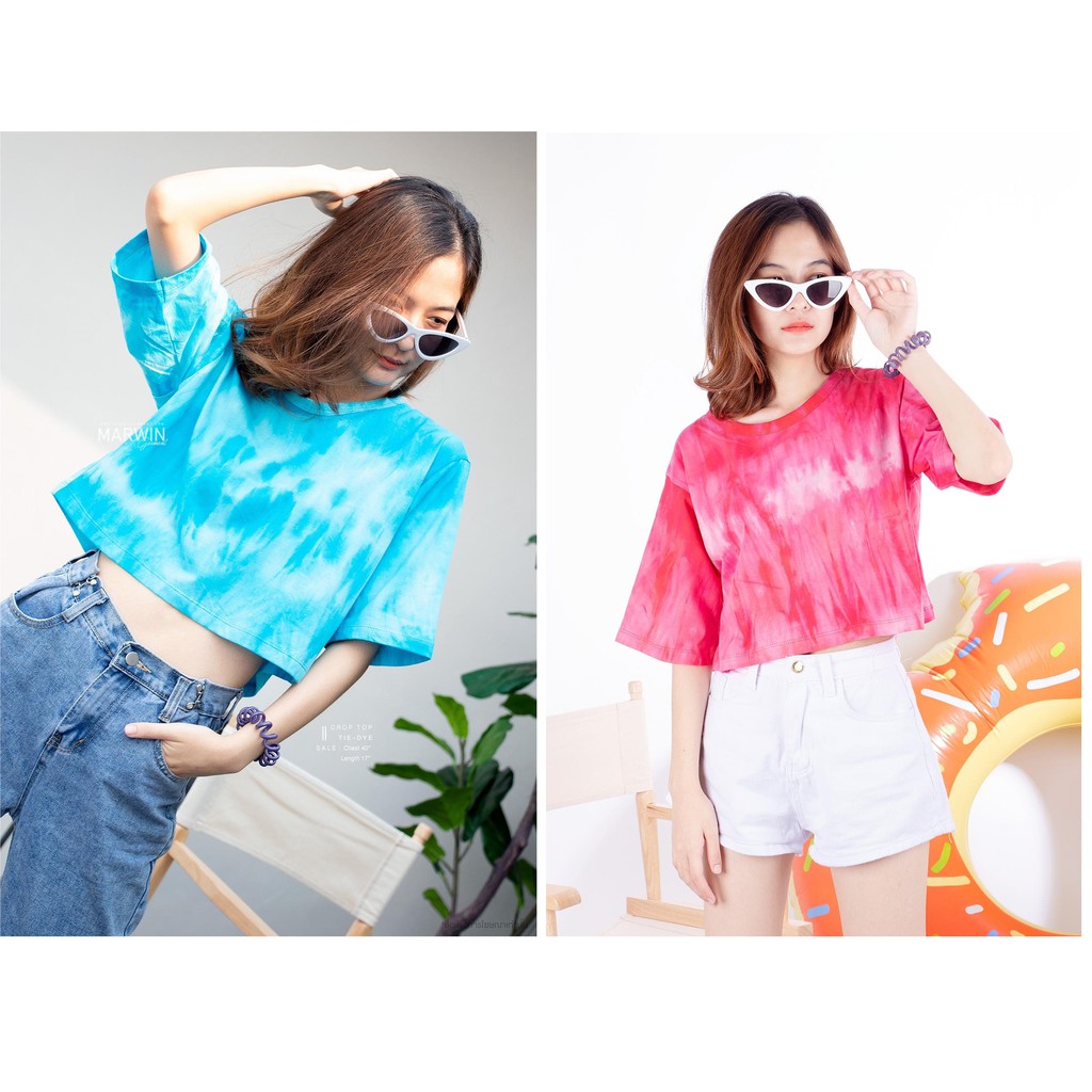 เสื้อครอปสไตล์ผ้ามัดย้อม งานดี สีสวย งานฟรีไซส์