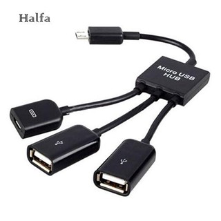 Hl☆3in1 สายเคเบิลอะแดปเตอร์ Micro USB HUB OTG ตัวผู้ เป็นตัวเมีย Dual USB 2.0 สําหรับ Samsung