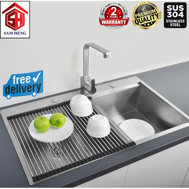 สแตนเลสม้วนเสื่อ Drainer Sink Rack Rolling Drainer สําหรับจาน/Rak Sinki Dapur Boleh Dipanjangkan