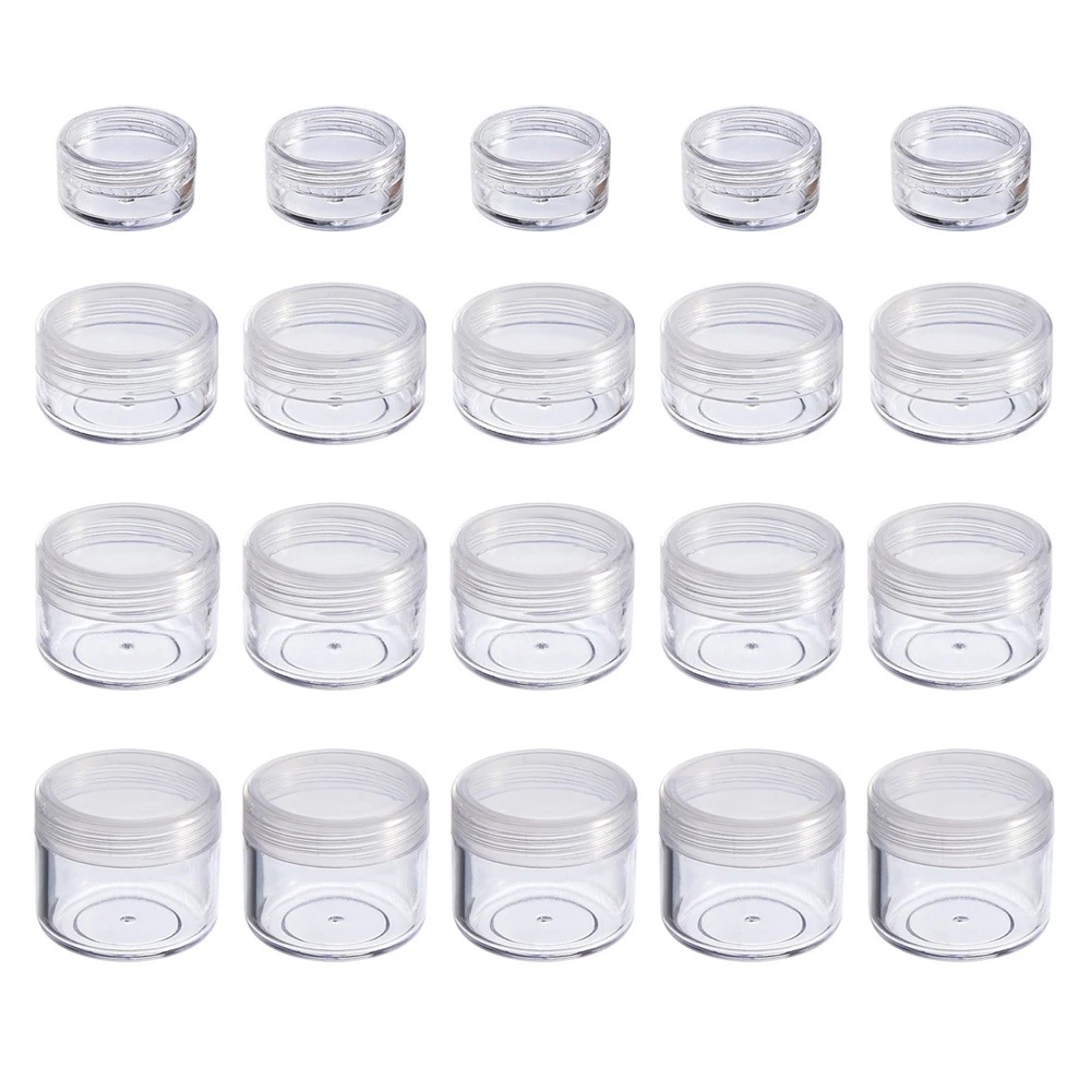 * 100 ชิ้น 2 กรัม 3 กรัม 5 กรัม 10 กรัม 15 กรัม 20 กรัมพลาสติกเปล่าเครื่องสําอางครีม Jar, ตัวอย่างโปร่งใสแต่งหน้าหม้อ Eye Shadow Lip Balm Conta