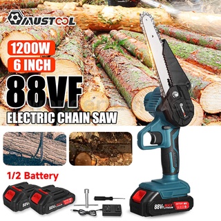 Mustool เลื่อยโซ่ไฟฟ้า ไร้สาย 6 นิ้ว 88VF 1200W สําหรับตัดไม้ Makita แบตเตอรี่ 18V