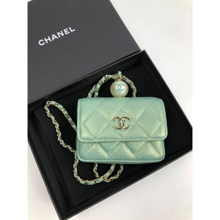 👜New 👜Chanel Card Pearl with Chain Caviar Holo31