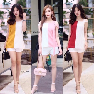 👗Pfashion [ส่งไว!!🚛] P10102 Set 2 ชิ้น เอทรูโทนสายเดี่ยวแต่งสายคล้องไหล่  Set of 2 pieces. A true tone single