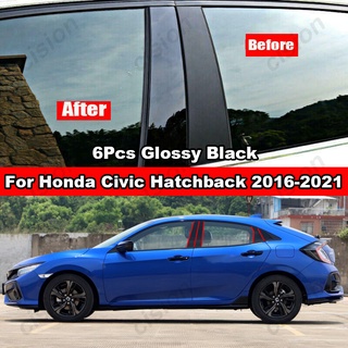 สติกเกอร์คาร์บอนไฟเบอร์ สีดํามันวาว 6 ชิ้น สําหรับ Honda Civic Hatchback 2016-2021