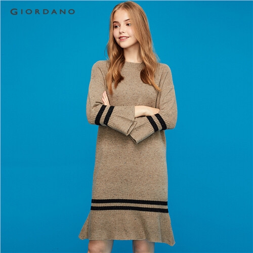 GIORDANO WOMEN Contrast flare cuffs long-sleeve knitted dress 90469042