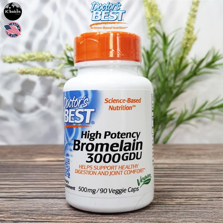 [Doctor's Best] High Potency Bromelain 3000 GDU 500 mg 90 Veggie Caps โบรมีเลน สารสกัดจากแกนสับปะรด