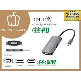 PEPPER JOBS TCH-3 Type-C AV Multiport Hub Adapter พร้อมการชาร์จ USB 3.0 และ PD 60W (VGA, TYPE-C PD, 