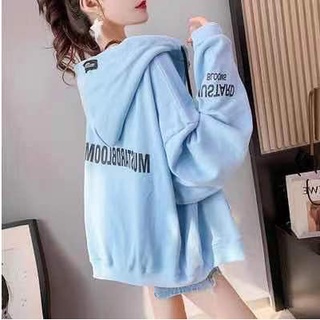 เสื้อยืดแขนยาว Oversize แฟชั่นสไตล์เกาหลี เสื้อแจ๊คเก็ตแขนยาวมีฮู๊ด