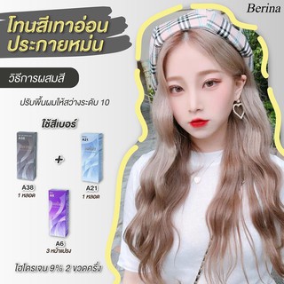 Berina เบอริน่า เซตสีผม โทนสีเทาอ่อน ประกายหม่น (A38 / A21=2 หลอด / A6)