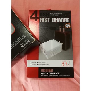 4 USB Fast Charge หัวชาร์จไฟบ้าน 4 พอร์ท รองรับชาร์จเร็ว  ใช้ได้กับสมาร์ทโฟน  สีดำ