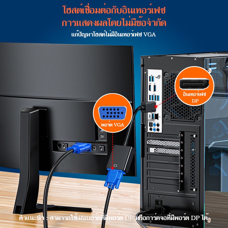 ส่งไวจากไทย DisplayPort to VGA Cable DP to VGA Male to Male Gold Plated Cord Compatible for Computers Displays#A-049