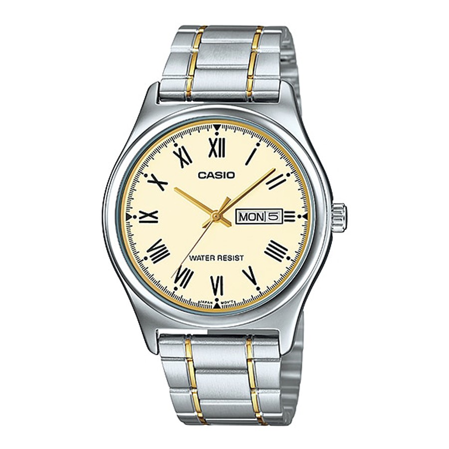 Casio Standard นาฬิกาข้อมือผู้ชาย สายสแตนเลส รุ่น MTP-V006SG,MTP-V006SG-9B - สีเงินสลับทอง