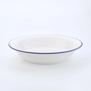 INDRA CERAMIC จานชามปีกลึก ลายสังกะสี เซรามิกเข้าไมโครเวฟได้