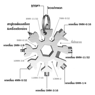 ประแจ ไขควง พวงกุญแจ อเนกประสงค์ ไขควงสแตนเลส ขนาดพกพาสะดวก มีฟังก์ชั่นที่หลากหลาย 18 in 1