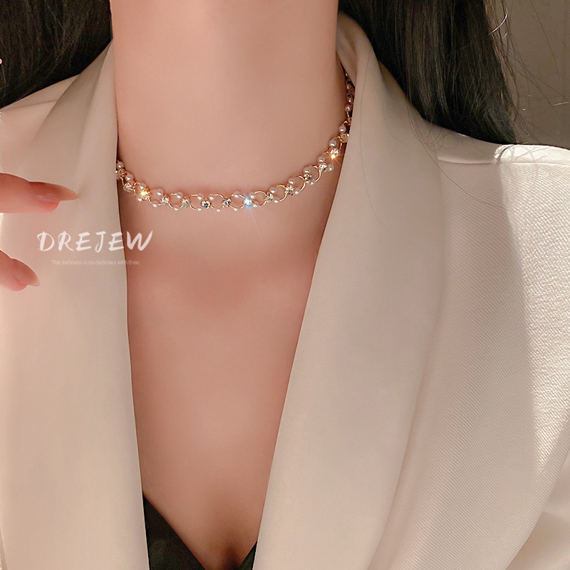 สร้อยคอชุบทองแท้ แฟชั่นเกาหลี เรียบง่าย ไม่ซ้ําใคร เพชร มุก สร้อยคออิทธิพล ดีไซน์หรูหรา สร้อยคอหญิง