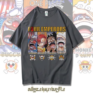 เสื้อยืดผ้าฝ้าย เสื้อยืด พิมพ์ลายอนิเมะ One Piece Four Emperors สไตล์วินเทจ โอเวอร์ไซซ์