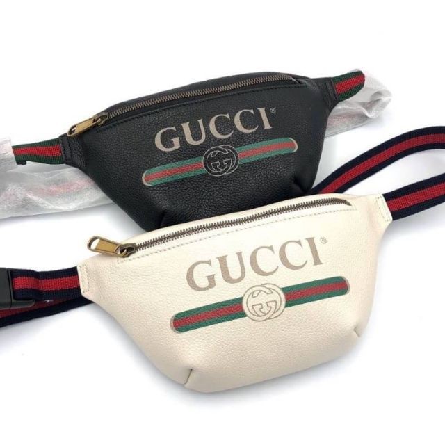 NEW​ Gucci​ print​ leather​ mini​ belt​ bag ต้นฉบับ 100%