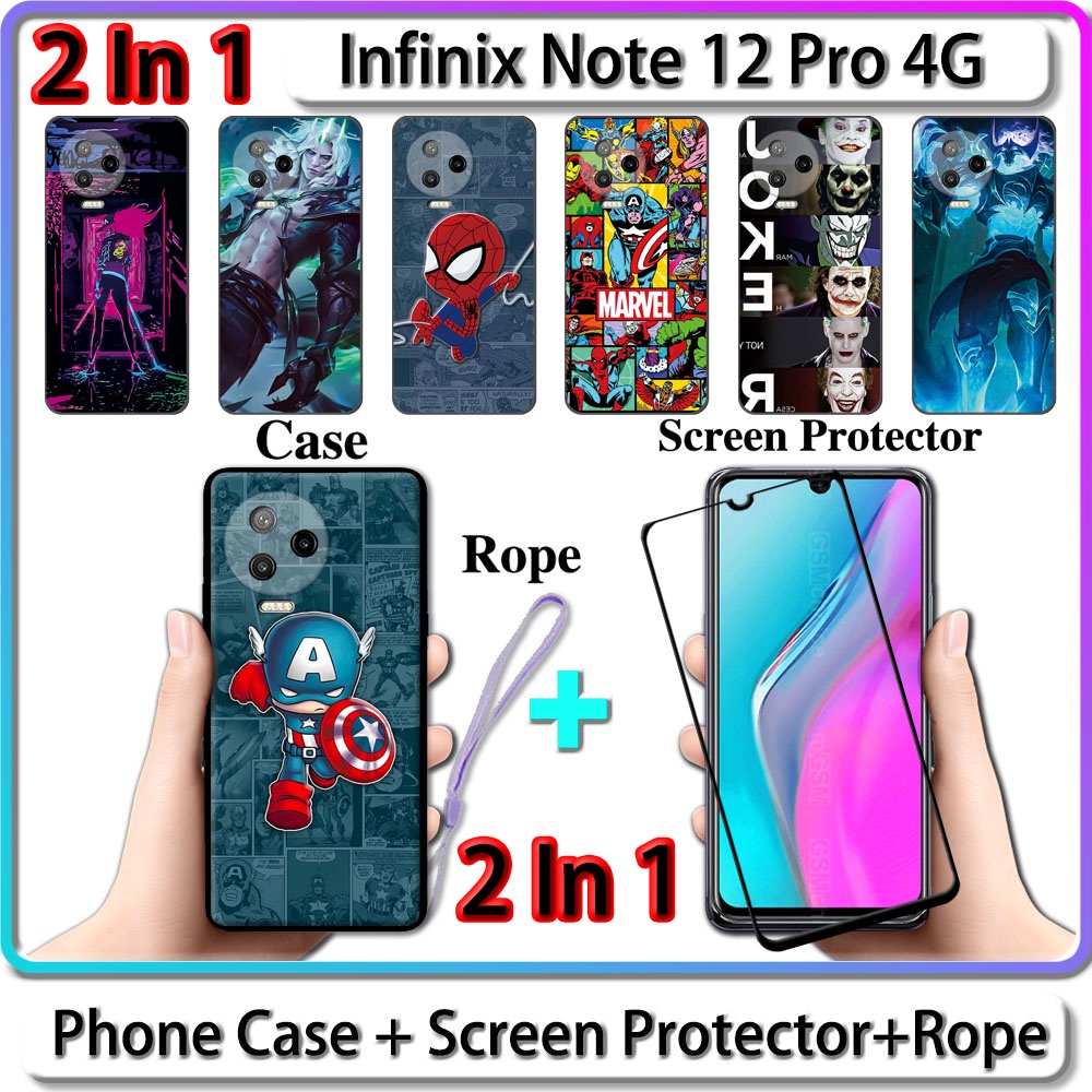 2 IN 1 เคส Infinix Note 12 Pro 4G เคส พร้อมกระจกนิรภัยกันรอยหน้าจอโค้ง เซรามิค ลายฮีโร่ LOL