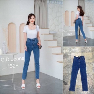 G.D.Jeans รุ่น 1528#กางเกงยีนส์ขายาวผ้ายืดเอวสูงสีเข้มทรงเรียบกระบอกเล็ก