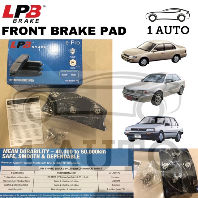 LPB E-PRO SEMI METALLIC ผ้าเบรคหน้า TOYOTA COROLLA AE80 EE90 EE100 AE100 AE101 AE111 1.3 1.6