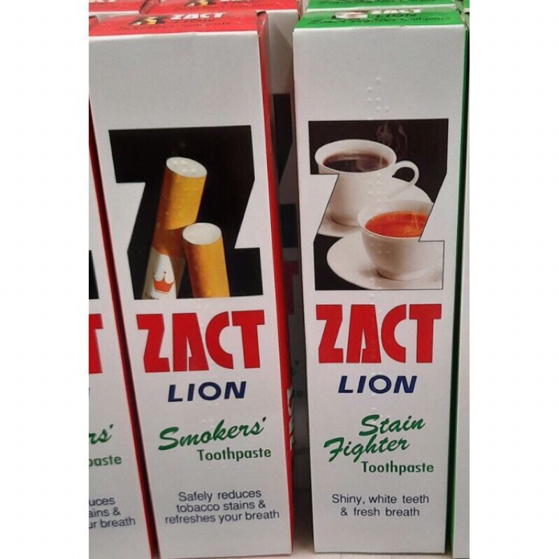 🦷zact lion ยาสีฟัน แซคท์ 160 กรัม ขจัดคราบบุหรี่ (สีแดง🚬) ขจัดคราบชา กาแฟ (สีเขียว)  ☕️ฟันขาวยิ้มสวย