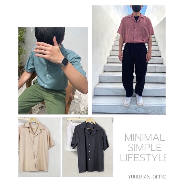 [19 color] Shirt Hawaii style korea Unisex เสื้อเชิ้ตสีพื้น แขนสั้น ชาย หญิง สไตล์เกาหลี เสื้อฮาวาย