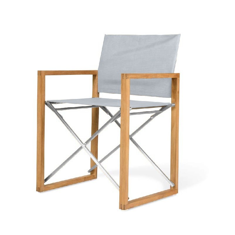 Modern outdoor เก้าอี้ ไม้สัก พับได้ ไดเร็คเตอร์ Parc Director Chair-ผ้าตาข่ายสีเทา โครงแฮร์ไลน์