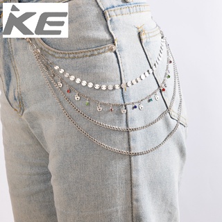 Punk Hip Hop Jewelry Colorful Diamond Multi-Pants Chain Metal Disc Chain Four-Pants Chain for