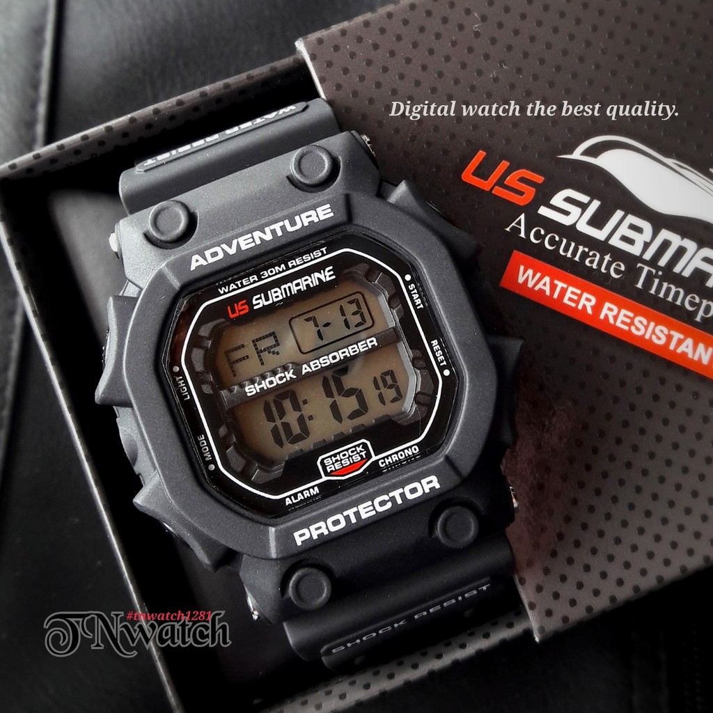 US SUBMARINE S-SHOCK TP-1280Mนาฬิกาข้อมือชายทรงสี่เหลี่ยมระบบDIGITALกันน้ำ100%พร้อมกล่อง