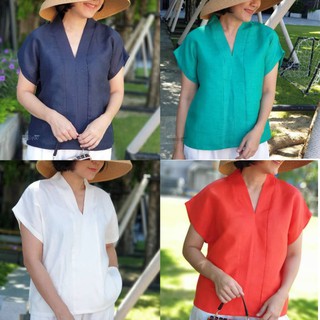 เสื้อลินินคอวีแขนในตัวเรียบหรูดูดี