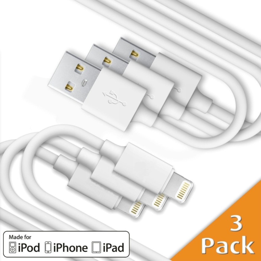 3 Pack Apple iPhone Ipad 5 5S 6 6S 7 7s 8 8s iphone xLightning to USB Cable สายชาร์จ 3 แส้น  Super Fast Charging (White)