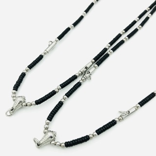 สร้อยกะลาสีดำคั่นเม็ดสแตนเลสแท้แต่งหัวขุนกลึง ใส่พระ3องค์กดส…