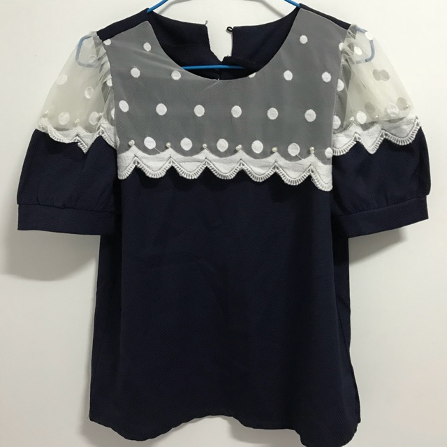 'Navy' Polka dot Top