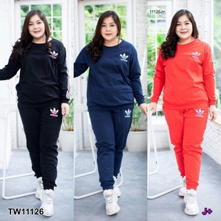 Set 2 ชิ้น #BigSize เสื้อคอกลมแขนยาวสกรีนลายแบรนด์ กับกางเกงขายาว