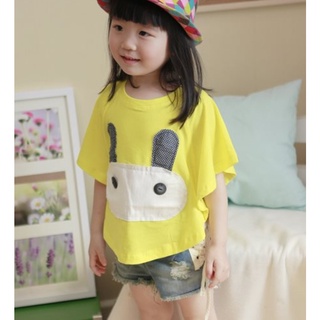 พร้อมส่ง#เสื้อยืดปีกค้างคาวสีเหลืองลายปักผ้าเป็นรูปกระต่าย