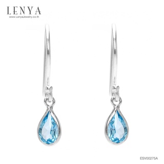 Lenya Jewelry ต่างหูเงินแท้ ชุบโรเดียม ประดับพลอยแท้ สีฟ้าใส บลู โทแพซ (Blue Topaz)