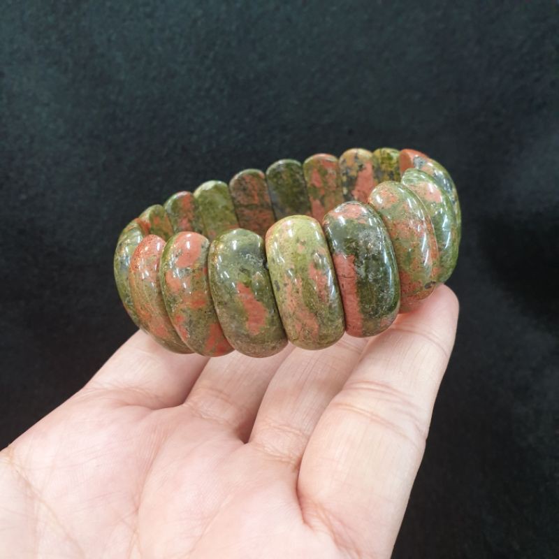 สร้อยข้อมือหินยูนาไคต์ กำไลหินยูนาไคต์(Unakite)หินถูกหวย เส้นละ 350 บาท