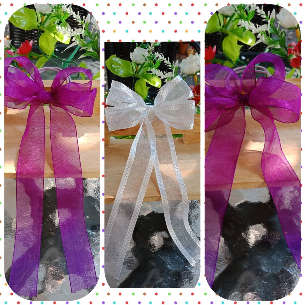 ยางรัดผม โบว์ น่ารัก สไตล์เกาหลี ริบบิ้นผ้าแก้ว สีพื้น
