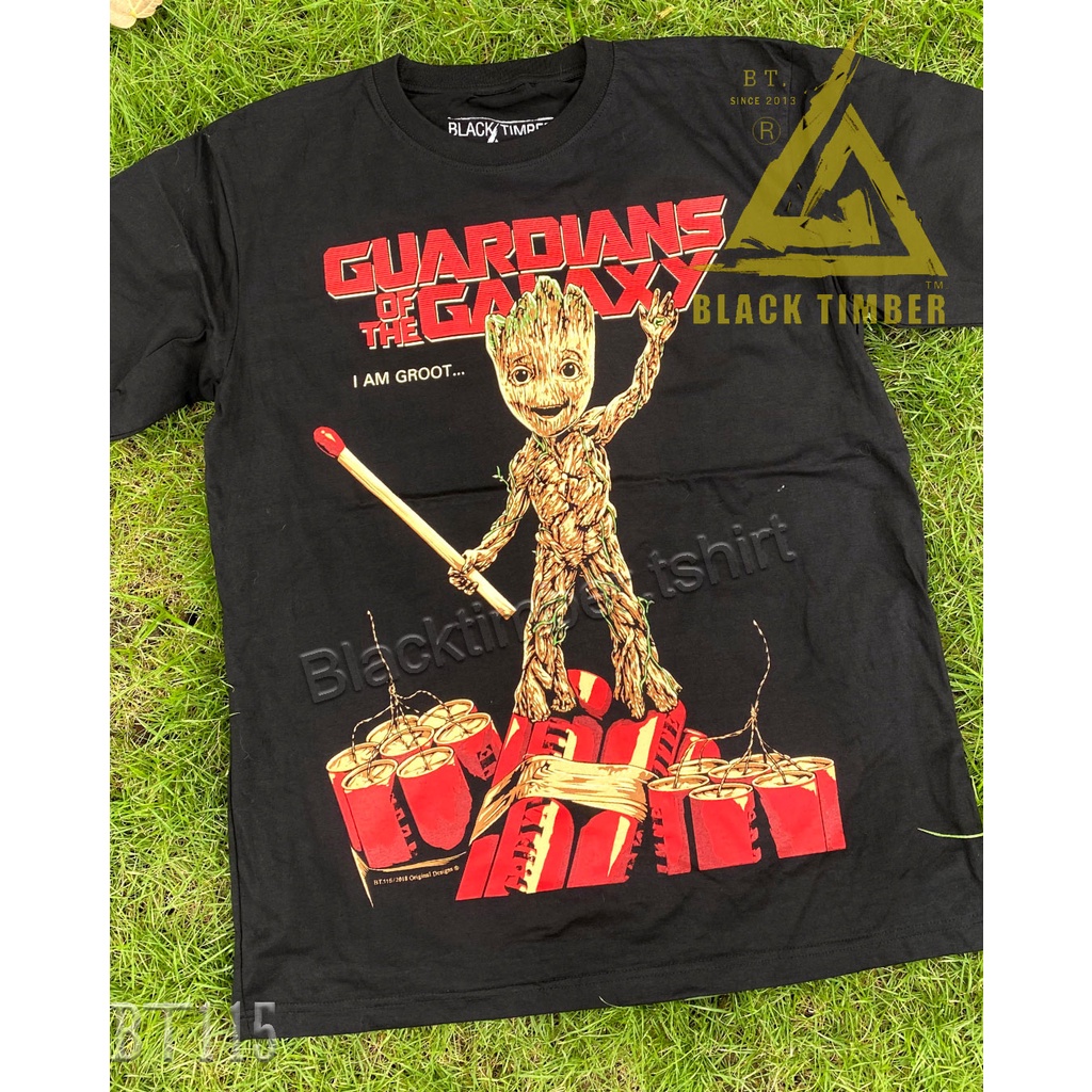BT 115 Baby Groot Guardians Of the galaxy เสื้อยืด สีดำ BT Black Timber T-Shirt ผ้าคอตตอน สกรีนลายแน่น S M L XL XXL