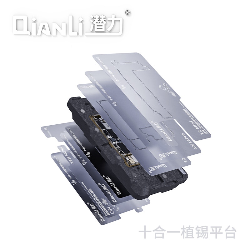 Qianli 10 in 1 แผ่นบอร์ดดีบุก ลายฉลุ BGA สําหรับ iPhone X-12 Pro Max