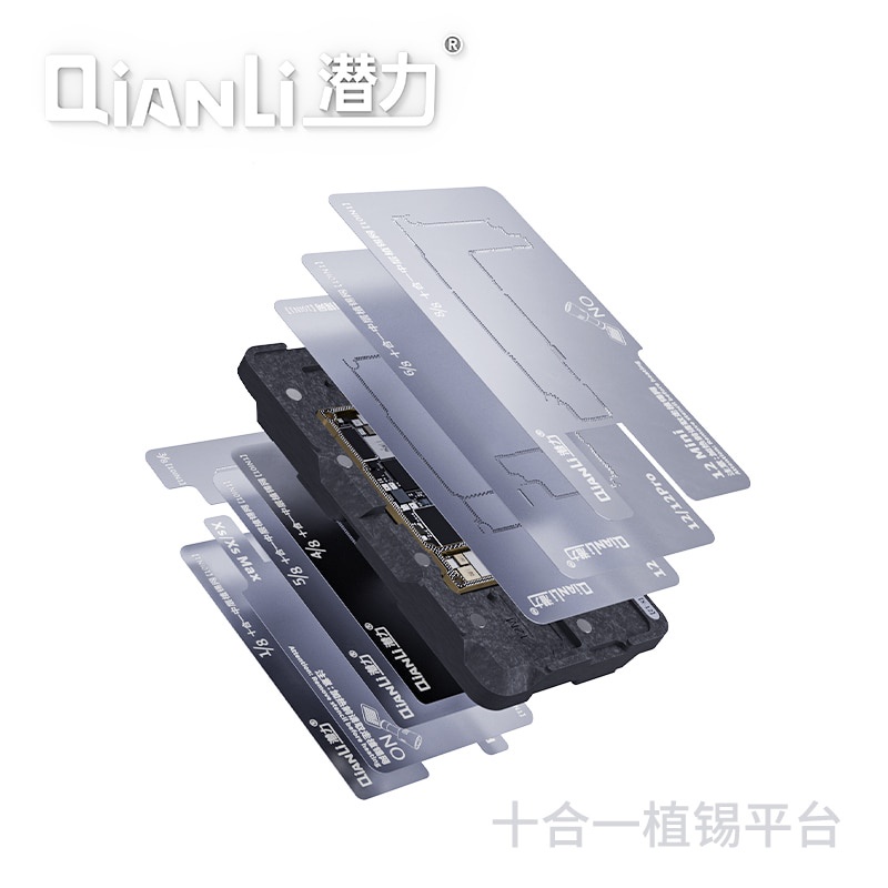 Qianli 10 in 1 ชั้นกลางบอร์ด BGA Reballing Stencil พืชดีบุกแพลตฟอร์มสําหรับ iPhone X-12 Pro Max เมนบอร์ด Rework เชื่อมเครื่องมือ