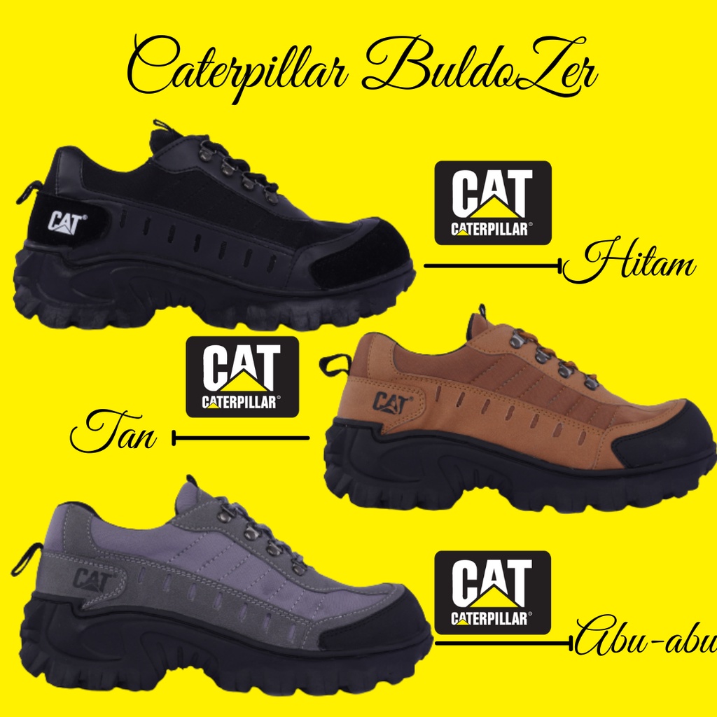 Hitam Men& 39;s SHORT SAFETY BOOTS CATERPILLAR BULDZER LOW PREMIUM BLACK TAN GREY