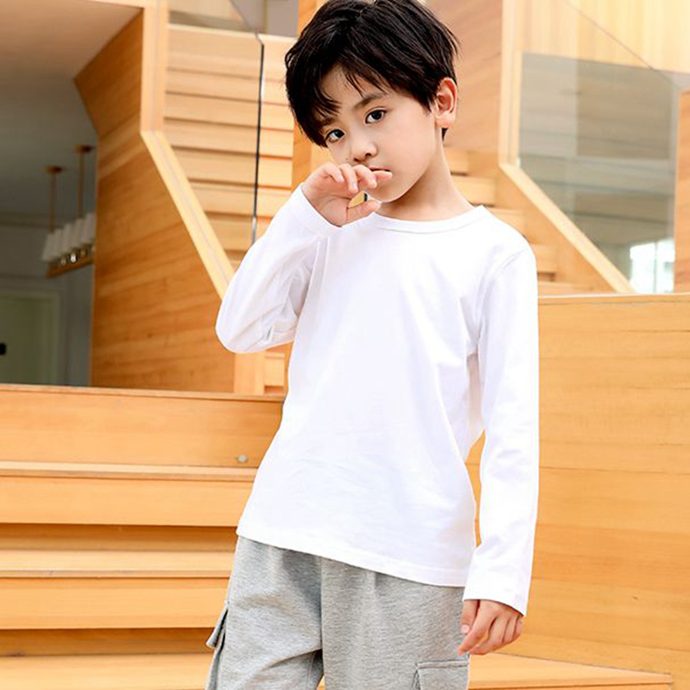 เสื้อยืด แขนยาว สีขาว ดํา แดง สําหรับเด็กผู้ชาย ผู้หญิง อายุ 2-14 ปี 7 สี