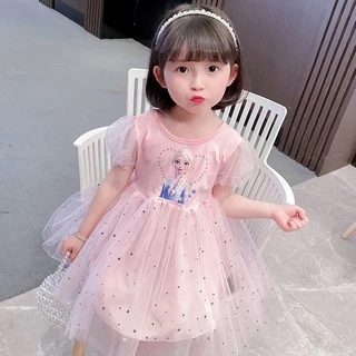 ชุดเดรสกระโปรง ผ้าฝ้าย ปักเลื่อม ลายเจ้าหญิงเอลซ่า แอนนา สําหรับเด็กผู้หญิง