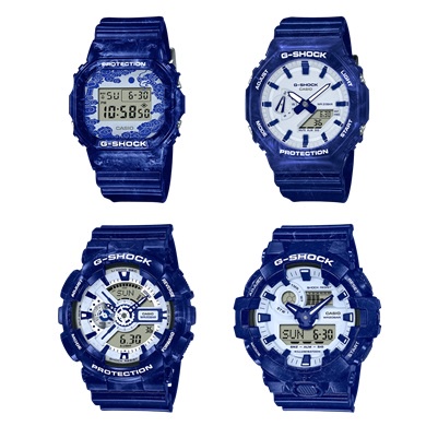 G-Shock Blue and White Porcelain GA-110BWP-2A,GA-2100BWP-2A,GA-700BWP-2A,DW-5600BWP-2