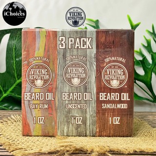 น้ำมันเครา บำรุงหนวดเครา Viking Revolution® Beard Oil 3 Pack, Bay Rum 28 g, Unscented 28 g, and Sandalwood 28 g