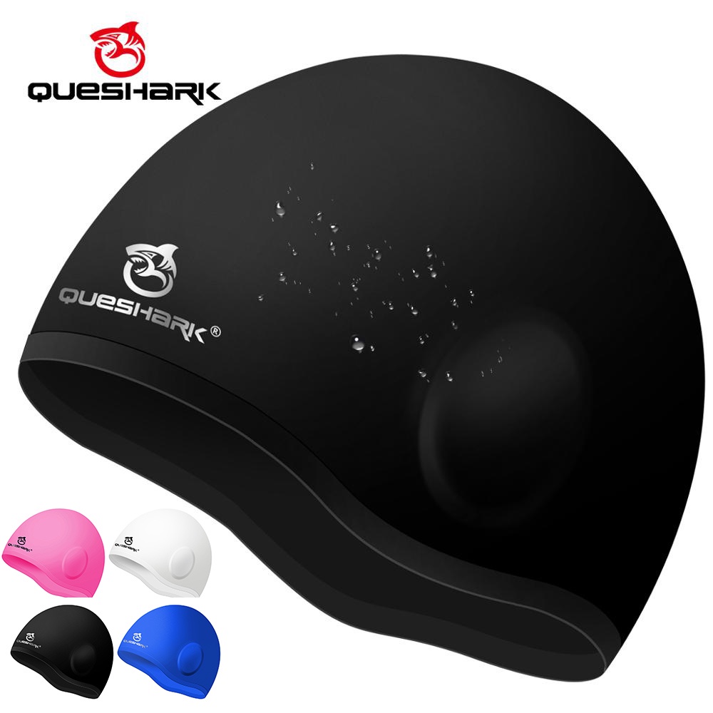 Queshark หมวกว่ายน้ํา ซิลิโคน กันน้ํา ไร้รอยต่อ ยืดหยุ่น 3D สําหรับผู้หญิง ผู้ชาย QS03